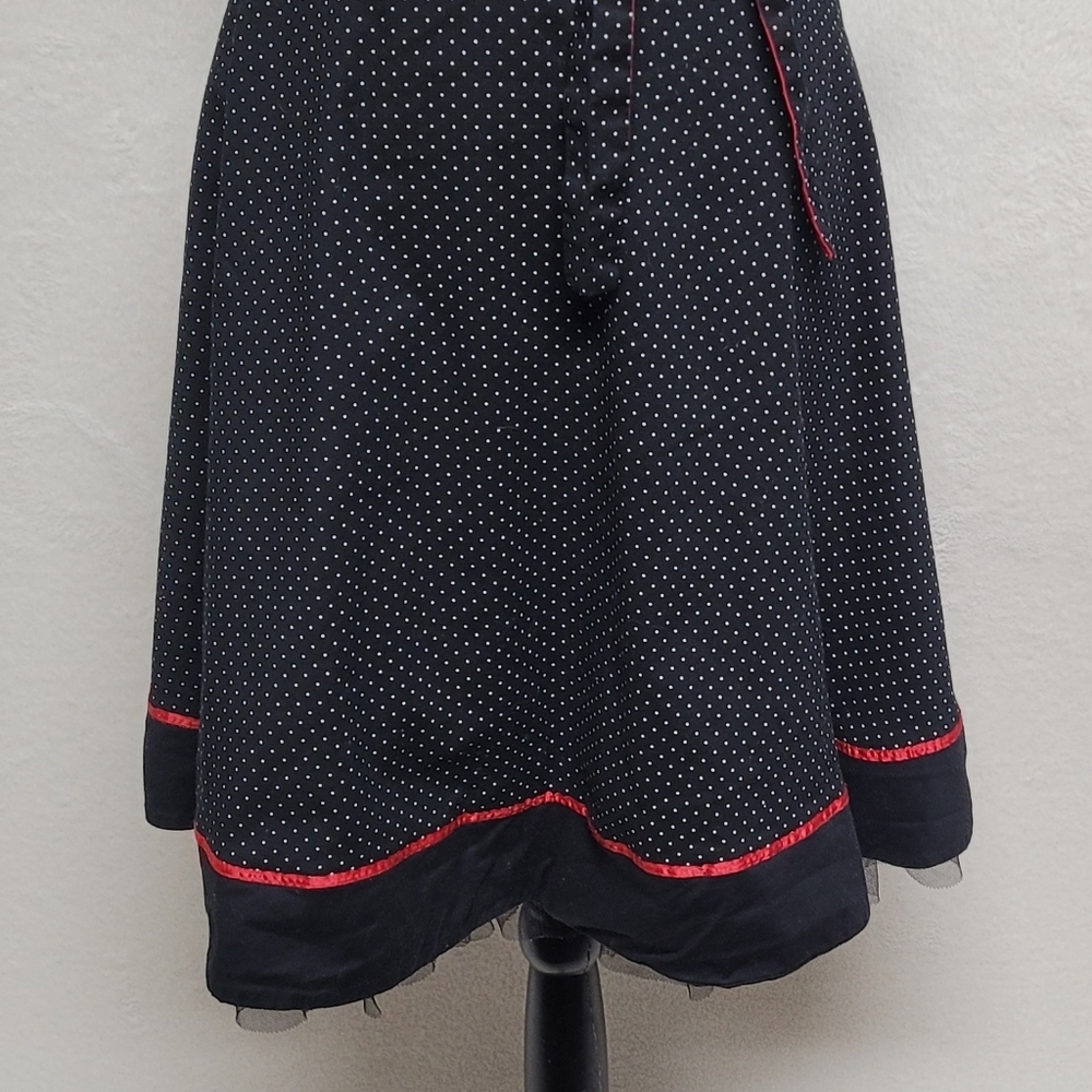 90s Vintage Ruby Rox Black Red Polka-dot Tie-Waist Tulle Fit & Flare Midi Dress - Picture 7 of 14
